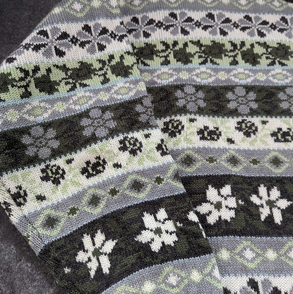 Vintage Attitude Eaton Nordic floral green wool blend longline mockneck sweater - Picture 7 of 7